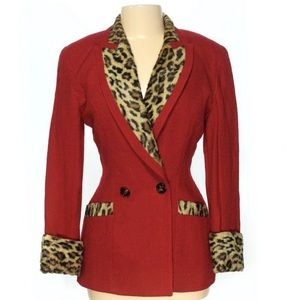 Vintage Cache Red Leopard Trim Polyester Blazer